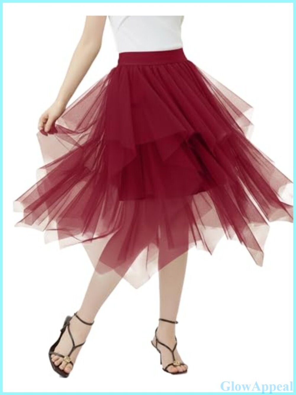 Women's Tulle Midi A-Line Skirt High Waist Layered Flowy Tutu